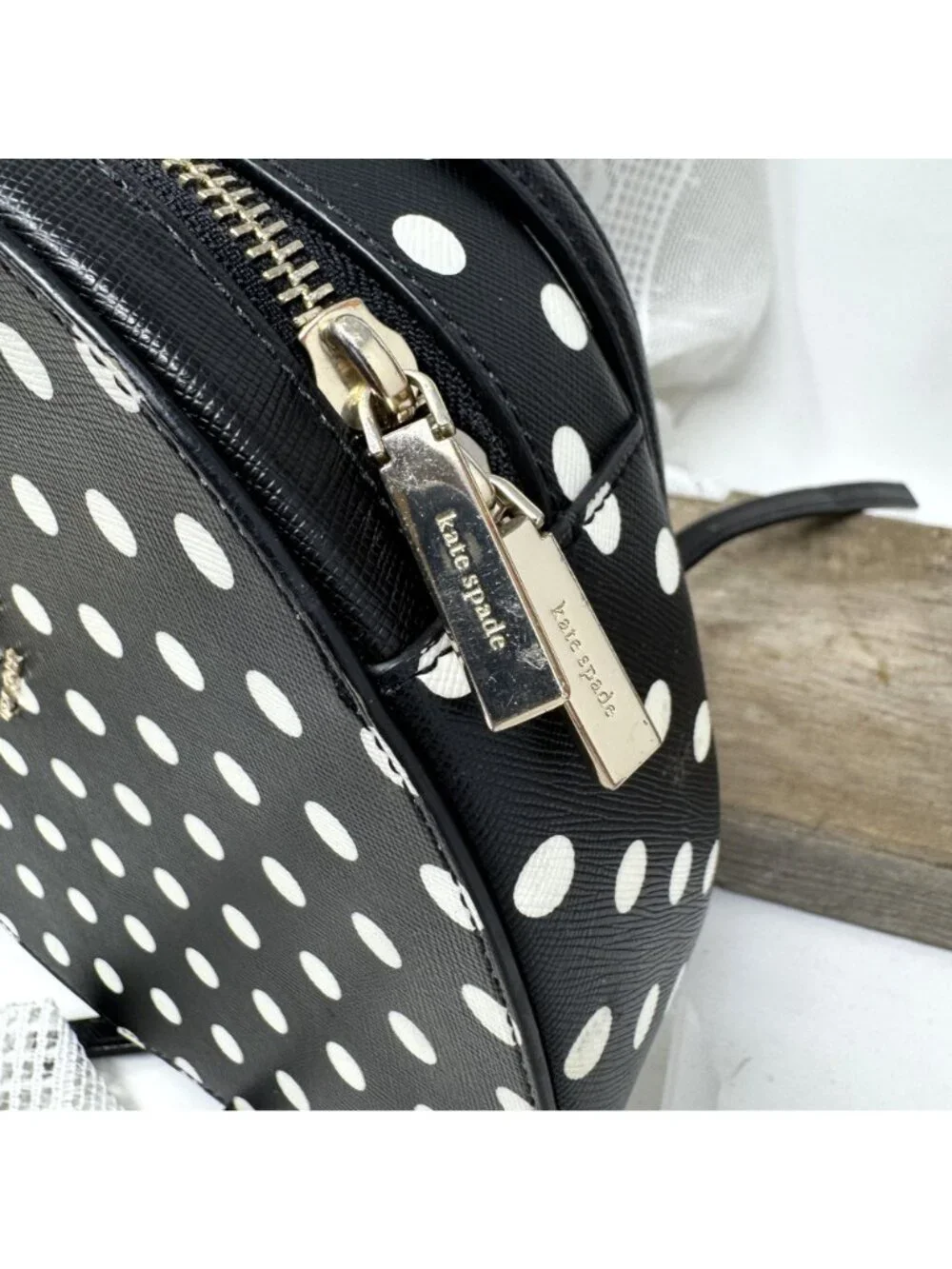 Kate Spade Black & White Polka Dot Heart-Shaped Crossbody Bag With Gold Hardware